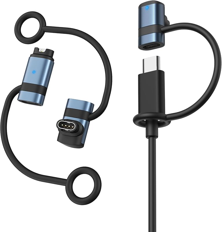 MoKo Adaptador de Cargador Compatible con Garmin Watch 3Pack, Azul-Gris | USB C, para Fenix 8/7/7X/7S/6, Forerunner 970/570/965/955/265/255/165/55, Vivoactive 5/4S, Venu 3S/2/SQ, Instinct, Epix