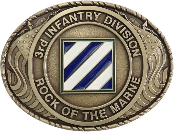 Indiana Metal Craft US Army 3rd Infantry Division Double USA Flag Solid Brass Buckle with Belt, MADE IN USA (Buckle with Belt)