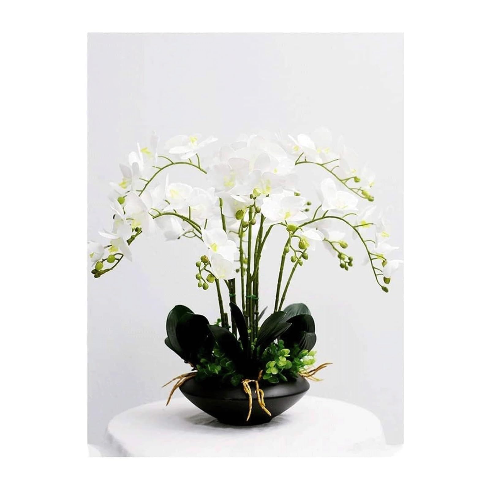 MYUYEE Artificial Phalaenopsis Flowers In Black Pot, Realistic Faux Orchid Flowers Potted Plants For Table Centerpiece Home Office Decor Indoor(Wei?)