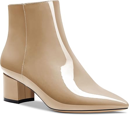 DearOnly Women Chunky Block Low Kitten Heel Pointed Toe Ankle Boots Short Bootie Zipper Slip-on Classic Office Shoes 2.0 Inches Heels