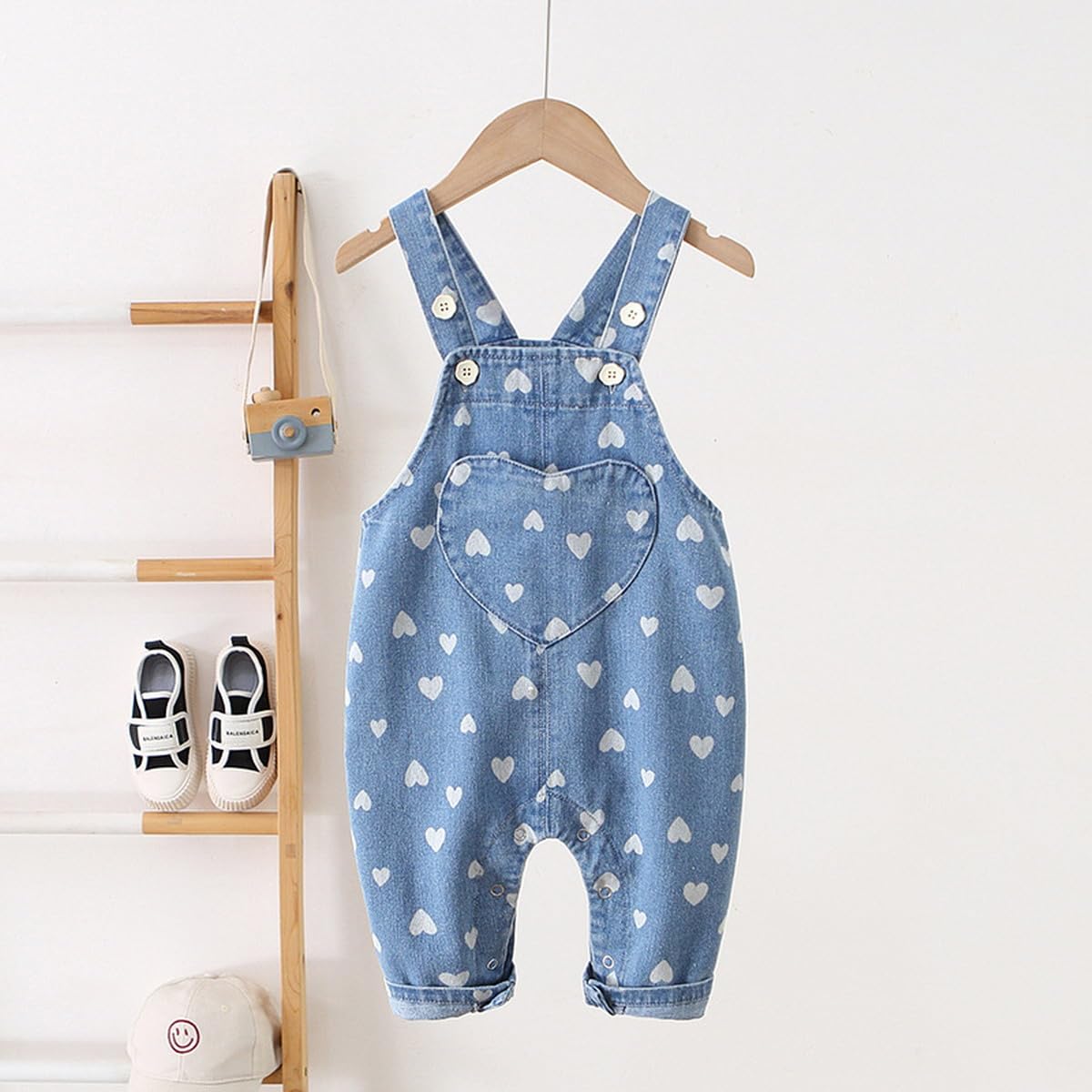 Salopette Bimba da Lavoro Neonate Tuta in Jeans alla Moda con Ricamato Amore, Bambina Tuta Salopette in Denim Tutina Carino Neonata Pantaloni Jeans per Bebè 0-4 Anni