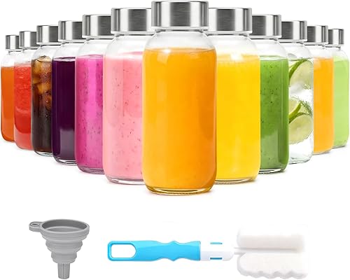 Miniatura 20 de Botellas de vidrio transparente con tapas de 18 onzas, botellas de agua de vidrio reutilizables con tapa de acero inoxidable para jugos