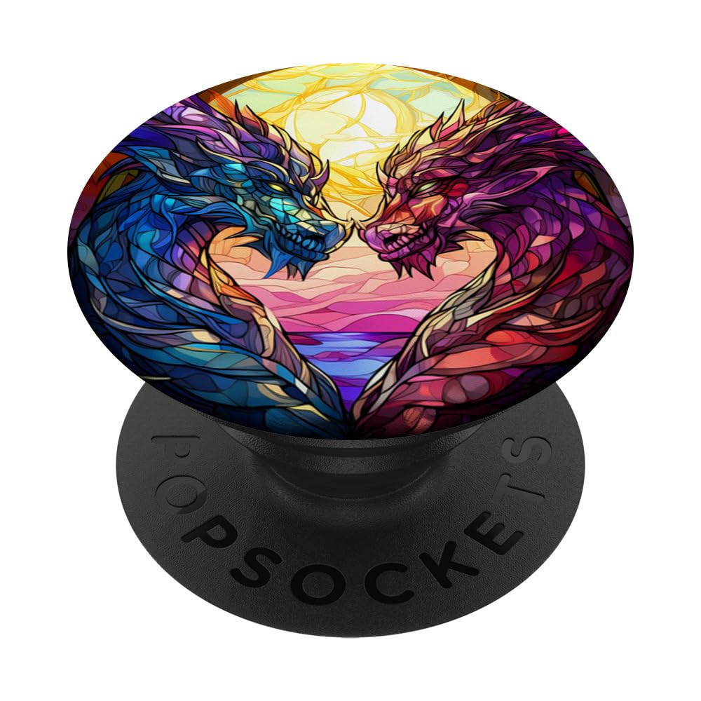 Stained Glass Dragon PopSockets Swappable PopGrip, Black