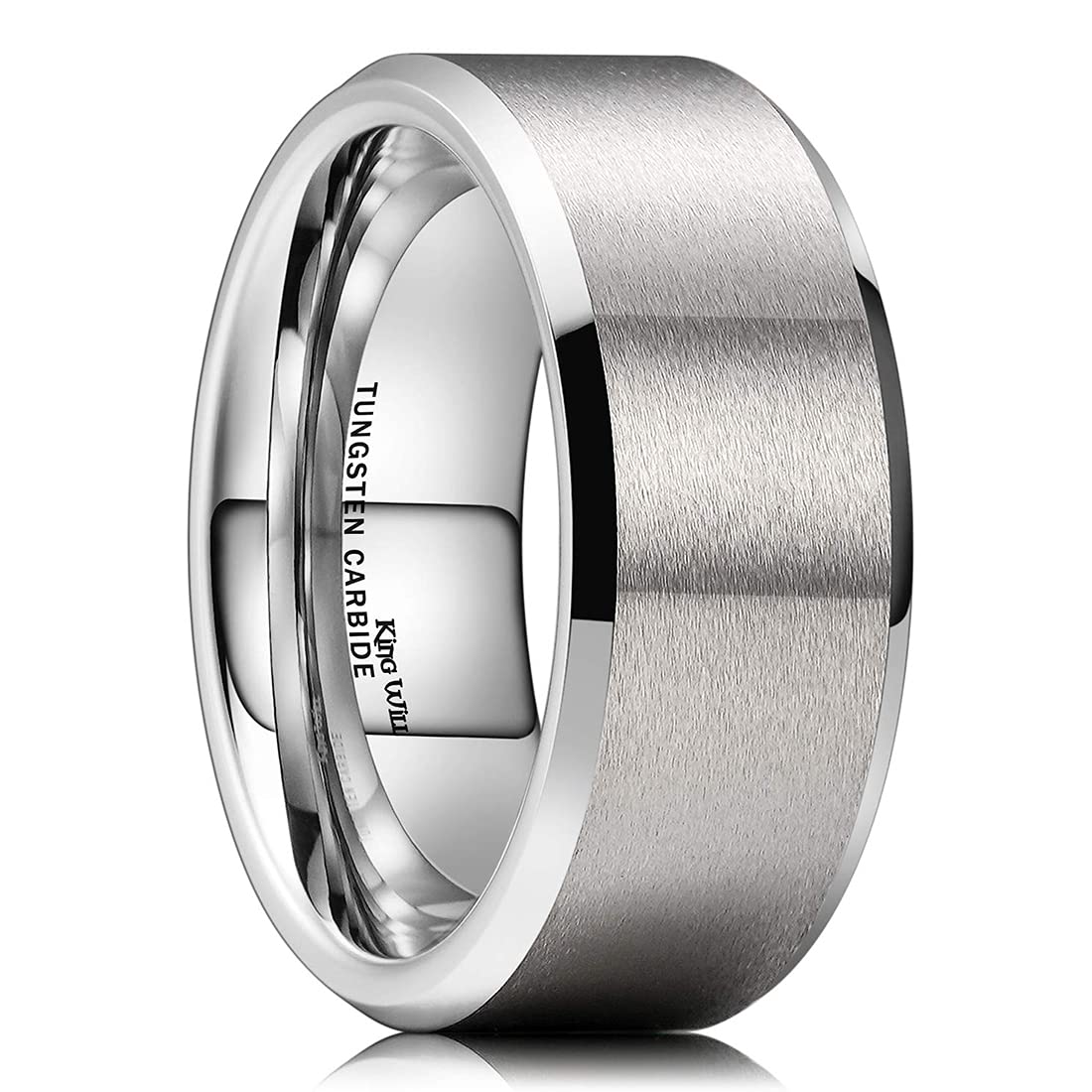 King Will9mm Basic Wedding Ring for Men with Brushed Matte Surface Beveled Polished Edge Comfort Fit