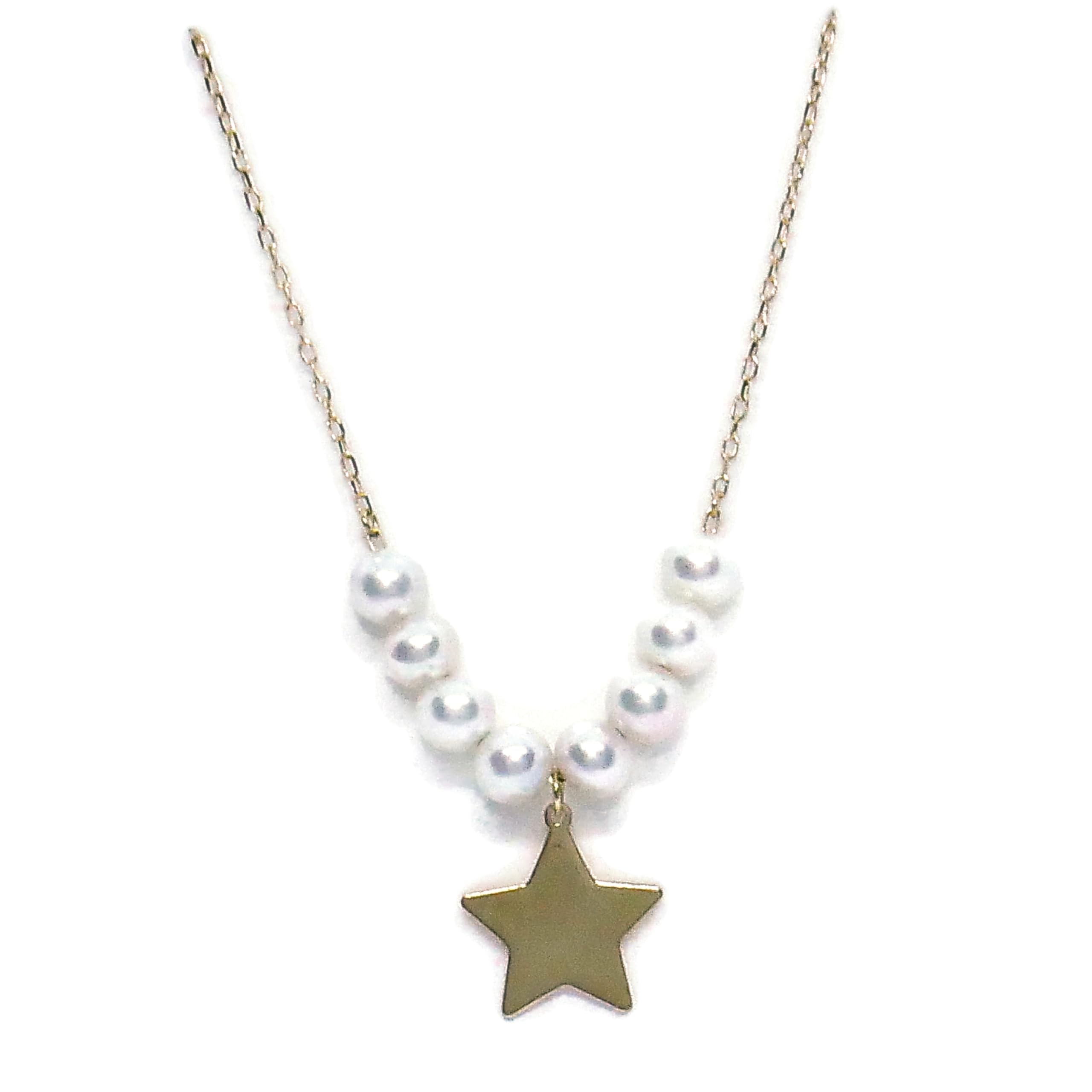 Never Say Never Collana di perle naturali da 4,00 mm con ciondolo in oro giallo 18k a stella 1,00 cm di diametro. 45,00 cm, Grande, Oro, Perla