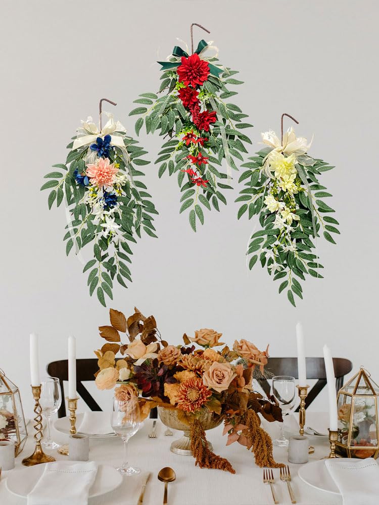 Amazon.de: PRTECY Knstlicher Hortensien-Tropfen-Swag Zum Aufhngen,  Floraler Frhlings-Swag-Kranz mit Weidenblttern, Kunstpflanze, Efeu-Zweig  fr Haustr, Hochzeit, Bogen, Fenster, Wanddekoration(Wei)