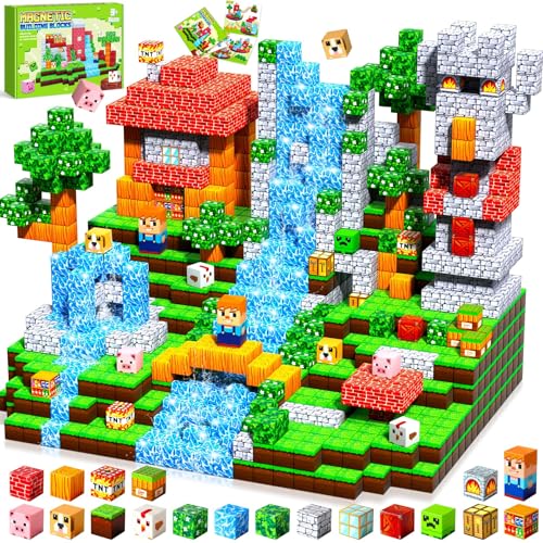Pourbibi Magnetische Bausteine, Magnetbausteine Magnetspielzeug,Magnetische Bauwelt Spielzeug Magnetblöcke für Kinder ab 3 4 5 6 7 8 9 Jahre Verstaubare,Professioneller Halloween Christmas