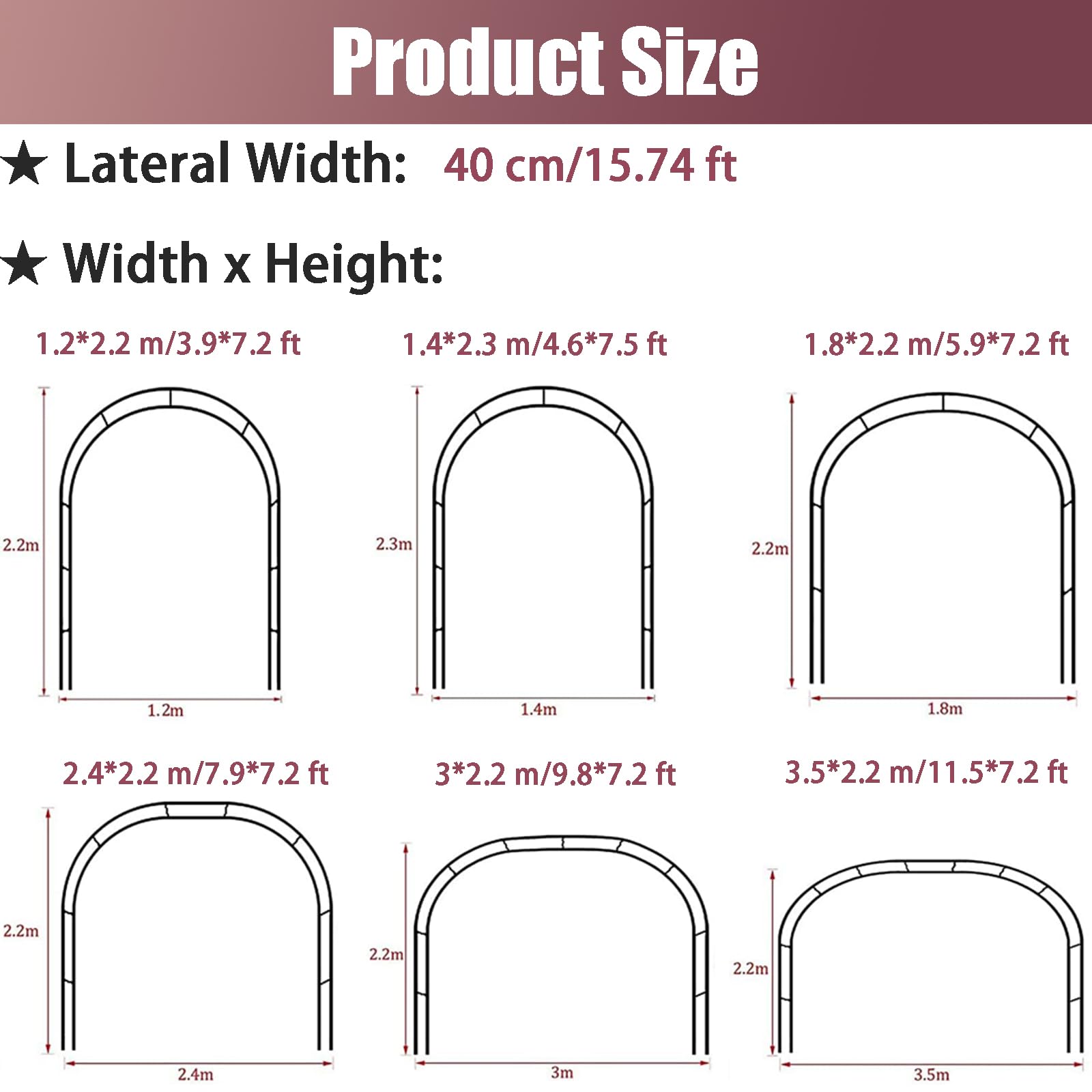 Arco da giardino in metallo resistente, traliccio per rose rampicanti, fiori e verdure, elegante pergolato da giardino nero (2,4 x 2,2 m)