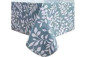 Blue Leaves Vinyl Tablecloth 60 x 84 Inches