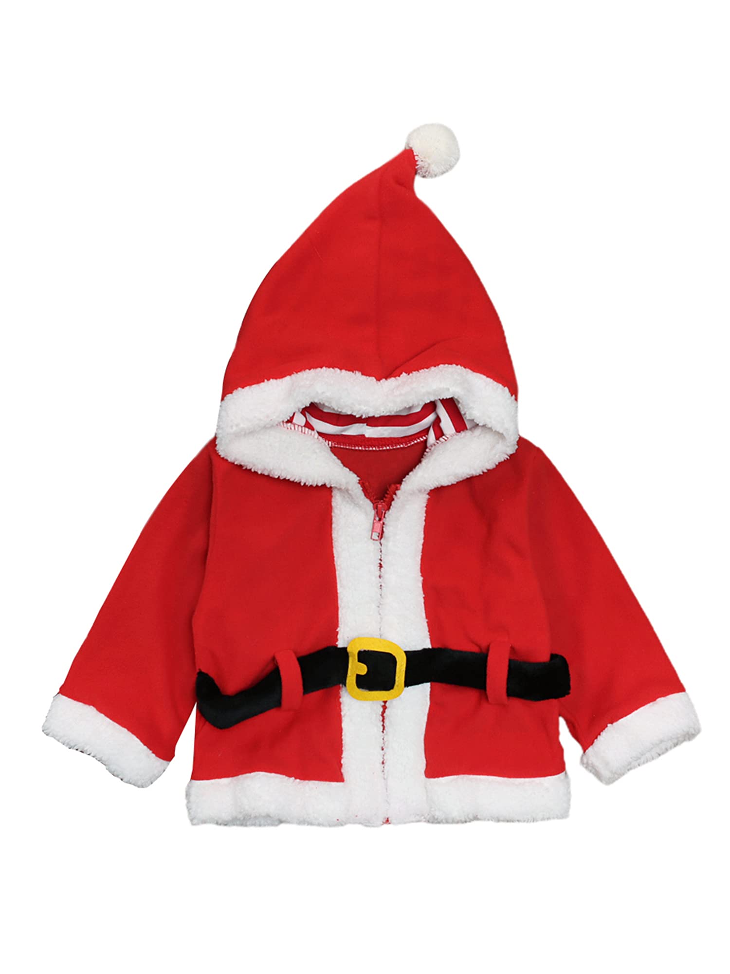 Toddler Girl Boy Christmas Santa Jacket Long Sleeve Fleece Hooded Sweatshirt Coat Holiday Outfit Cosplay Clothes (Red, 6-12 Months)