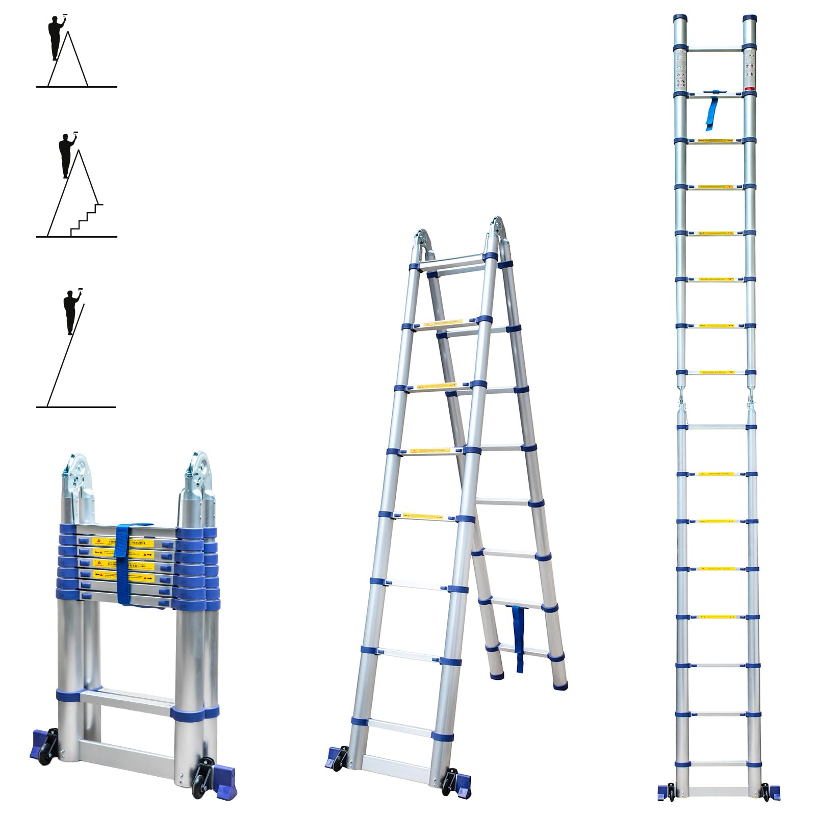 HOSTRÖM Escalera telescópica articulada de 5 m STEMPAKT, Escalera de 2 x 8 peldaños Plegable Profesional multifunción, Altura de Trabajo máx. 5,9 m, garantía de 5 años.