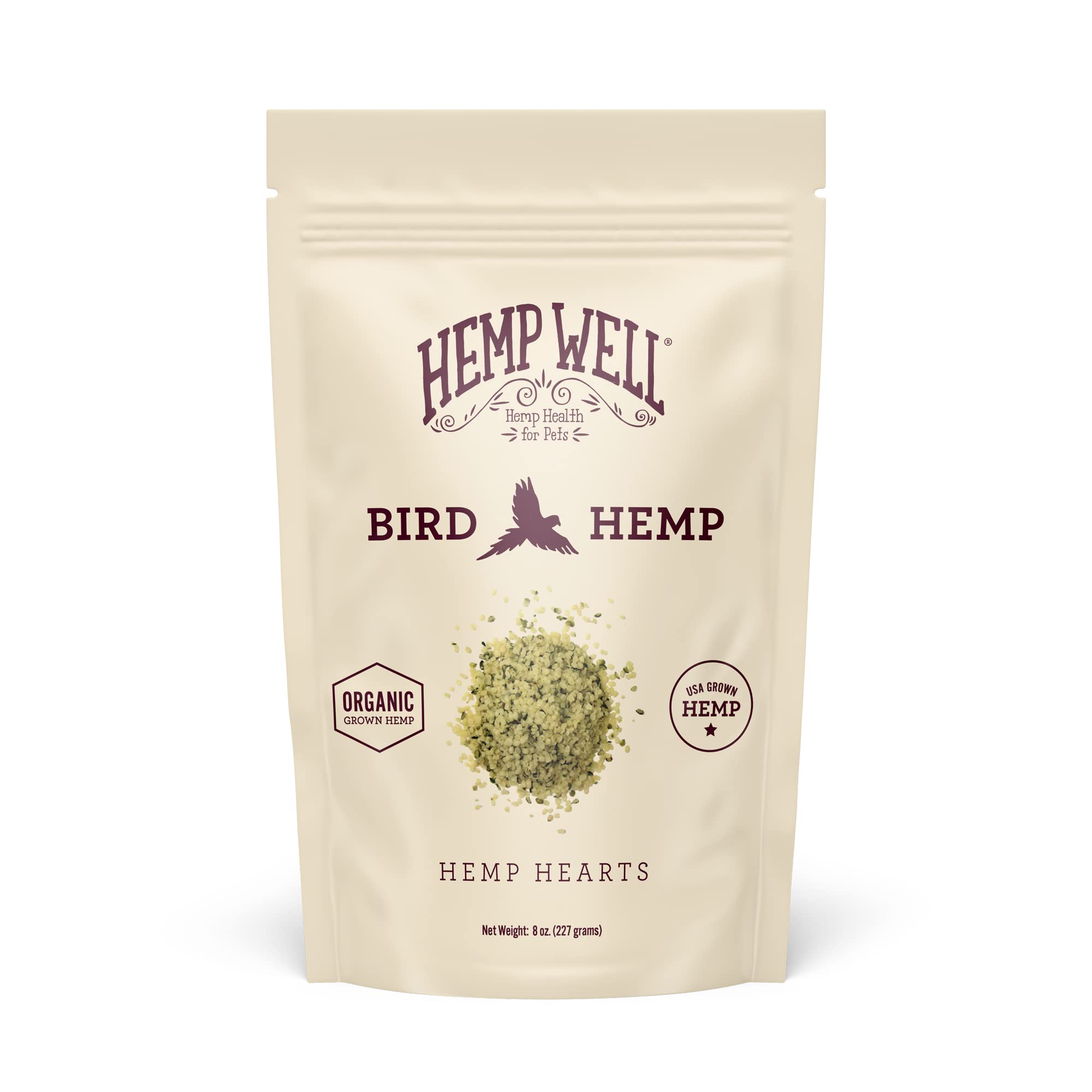 Hemp Well Organic Hemp Hearts for Birds - Reduces Feather Plucking, Promotes Relaxation, Immune Support, Organic, USA Grown, GMO Free – 8 Ounces
