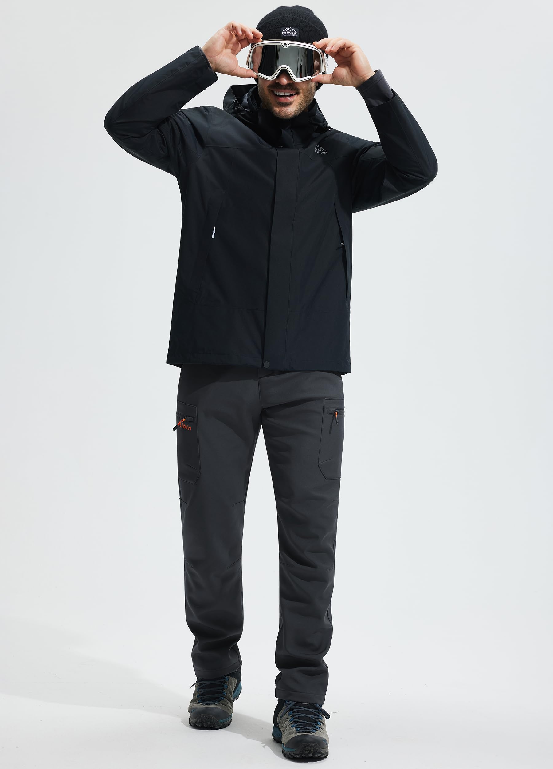 Libin Pantaloni da Neve Uomo Softshell Trekking Impermeabile Invernali Escursionismo Pantaloni Tasca con Cerniera