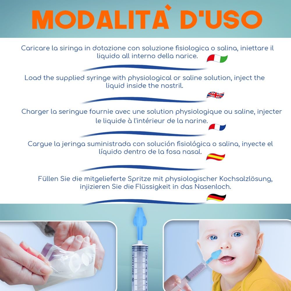 Mumi's 4 olive per lavaggi nasali 4 siringhe maxi 20ml per lavaggi nasali bambini e adulti dispositivo medico CE (4 siringhe 4 olive)