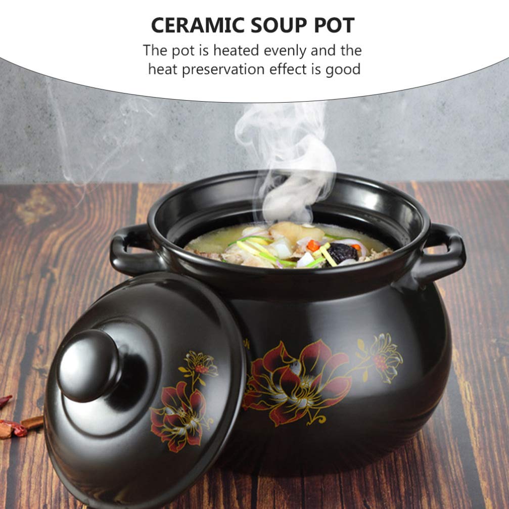 Hemoton Casserole en céramique anti-adhésive 2,8 L en faïence avec couvercle pour ragoût, soupe, résistant aux rayures (noir)