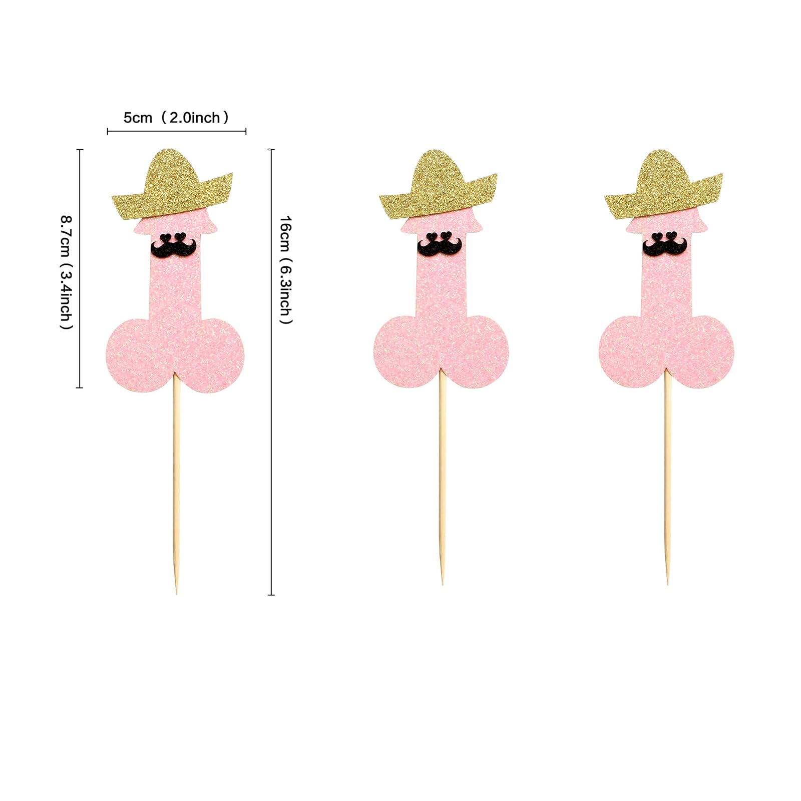 24PCS Bachelor Party Cupcake Toppers Hat Beard Pink Glitter Bachelorette Cupcake Picks Decorations for Bachelorette Funny Theme Party Bridal Shower Wedding and Birthday Party Supplies