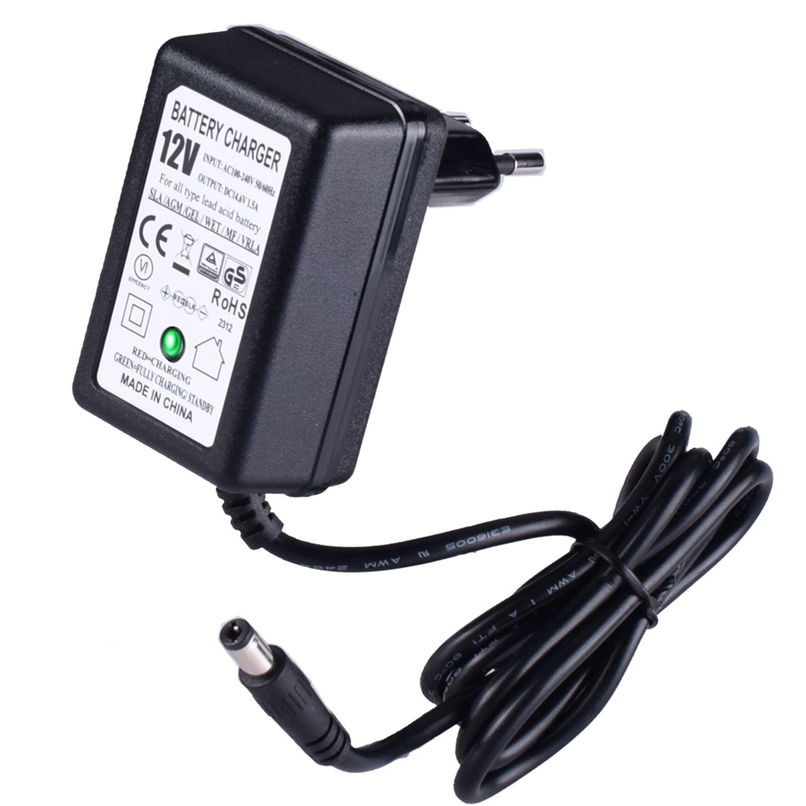 Etrogo Caricabatteria 12V 1.5A Intelligente (uscita 55 * 21) | durata di 30000 ore,per Batteria al Piombo Acido per auto elettriche per bambini, moto, ATV, scooter e altro
