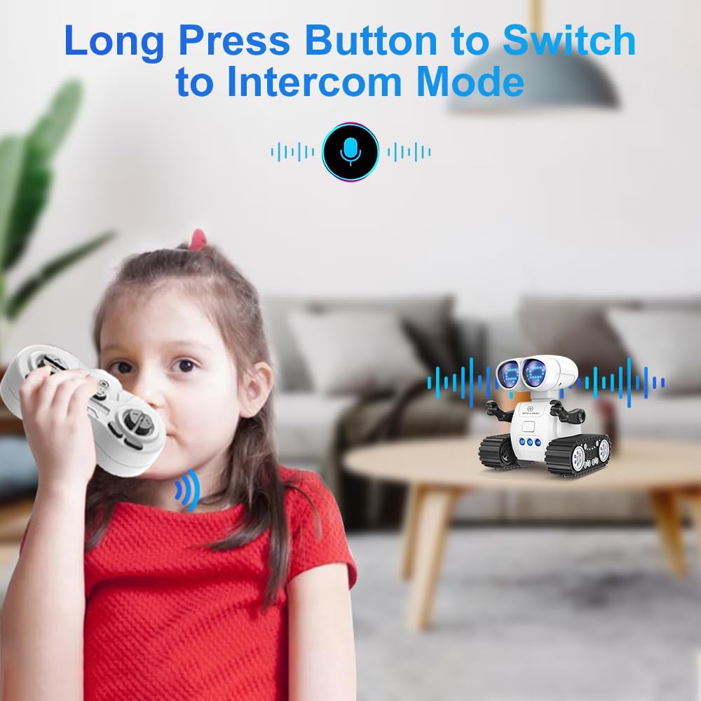 Robot Telecomandato per Bambini, con Occhi a Led, Funzione Interfono, Canto e Danza Robotica Programmabile Ricaricabile,Giocattoli Educativi Precoci Intelligenti Regalo per Bambini dai 3+ Anni