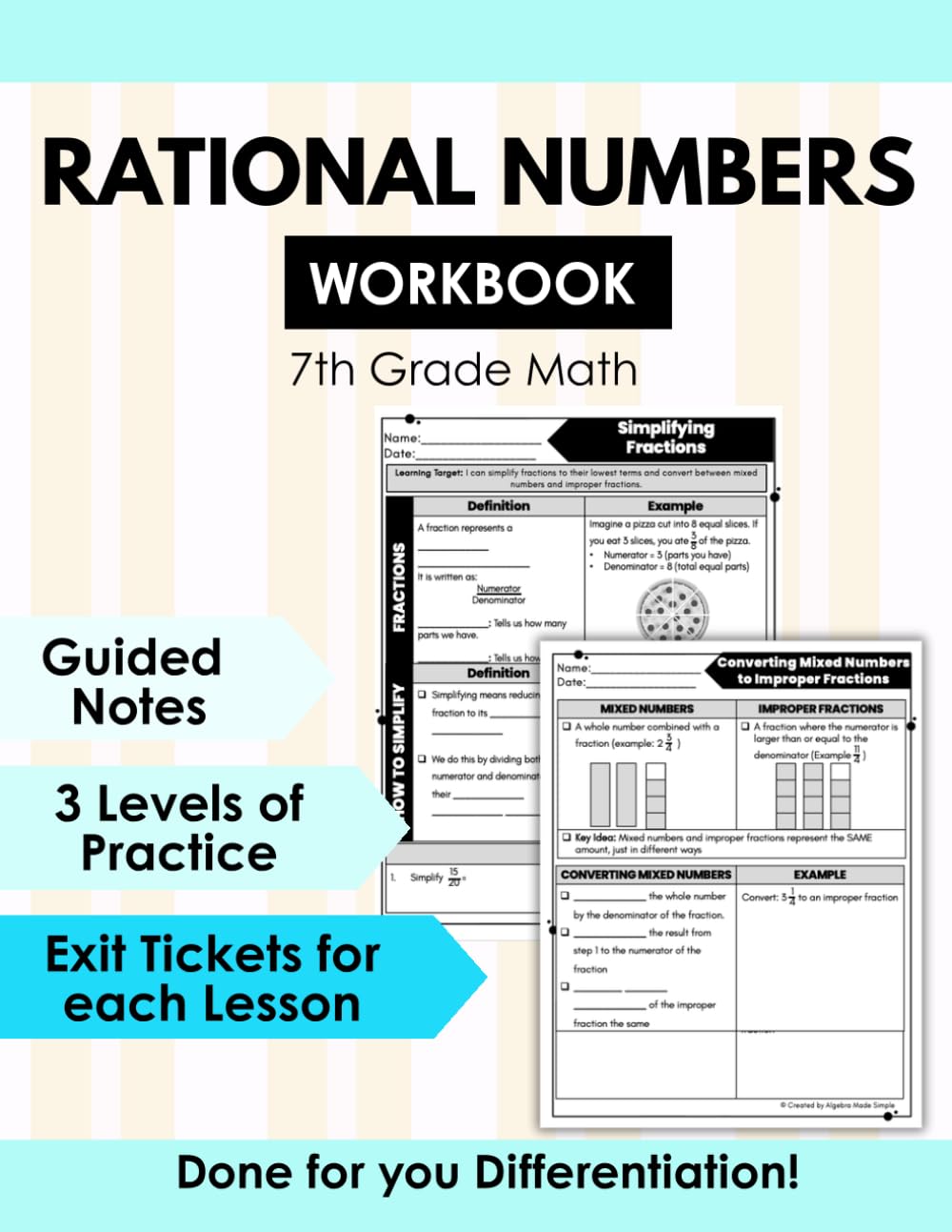 7th Grade Math Rational Numbers Unit Workbook with Scaffolded Guided Lessons and Differentiated Practice for Middle School Math (7th Grade Math Club)