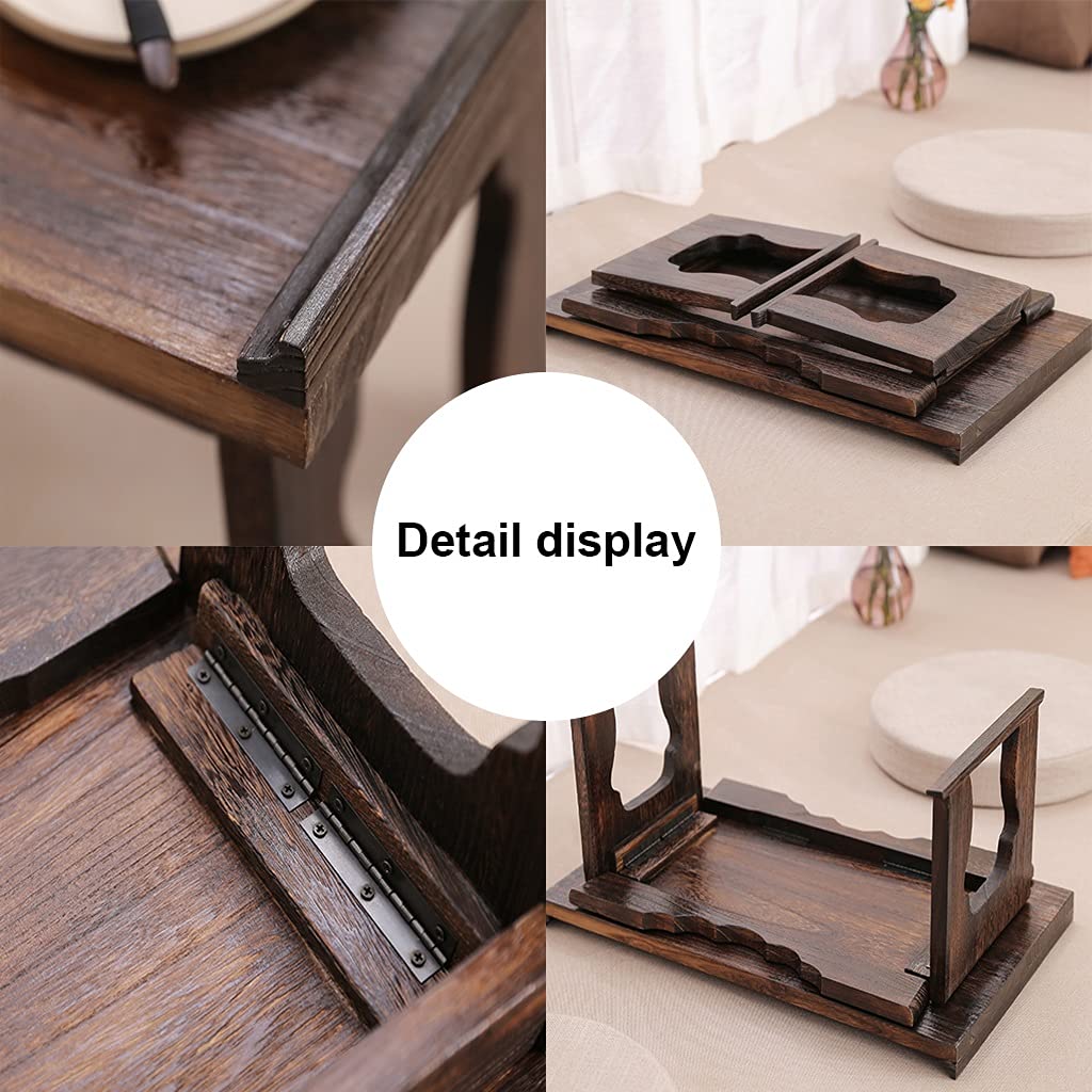 Składane biurko okno wykuszowe łóżko mały stół japoński dom tatami retro herbata do salonu (kolor: brązowy, rozmiar 60 x 34 x 27 cm) (brązowy 68 x 34 x 29 cm)