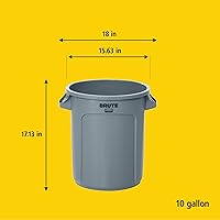 Vista 7 de Rubbermaid Commercial Products BRUTE Heavy-Duty Round Trash/Garbage Can, 10-Gallon, Yellow, Outdoor Waste Container for