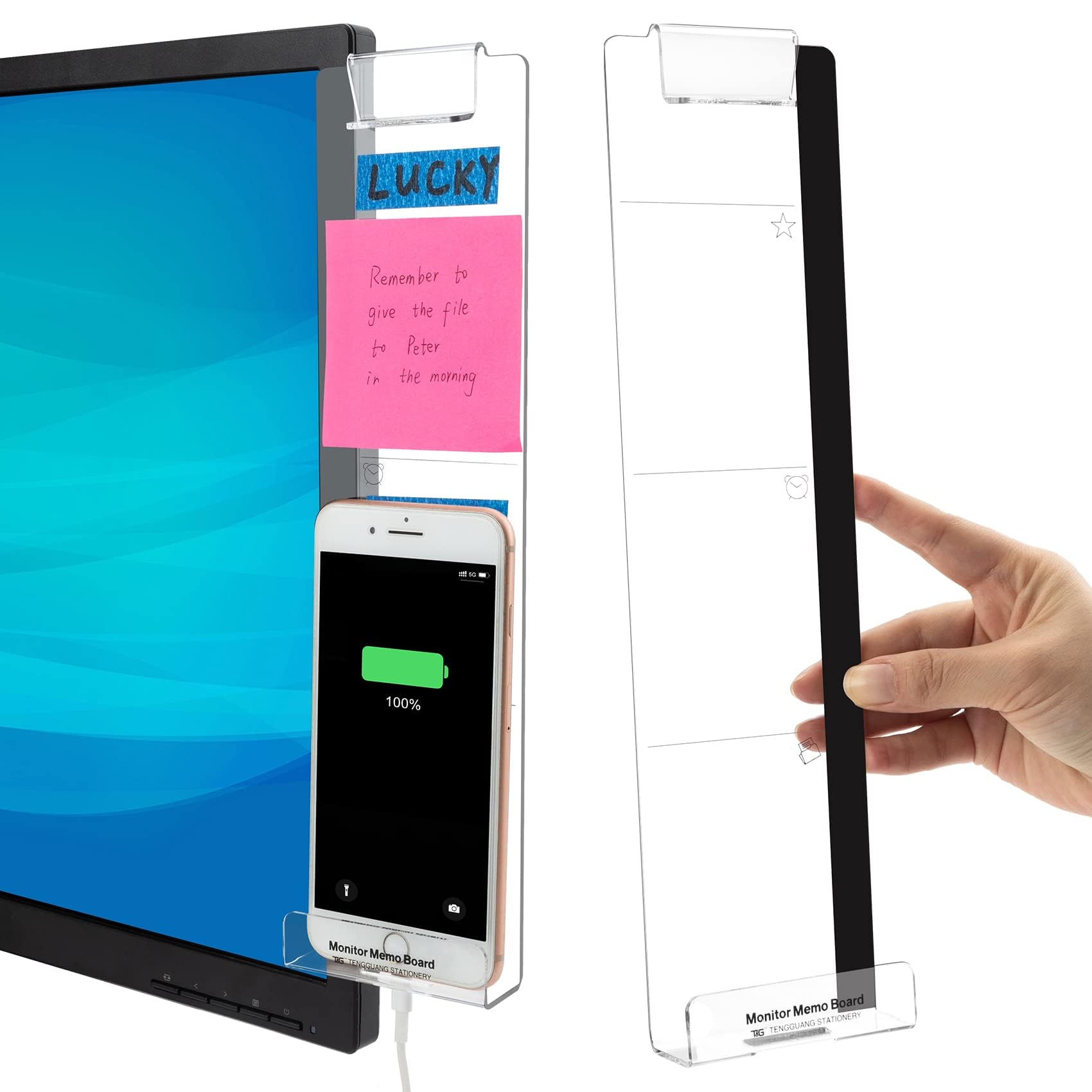 Monitor Memo Board Sticky Note Holder Computer Monitor Message Memo Screen Paper Holder Clip Transparent Message Creative Multifunction Notes Board For Desk Organizer Phone Holder Shelve Right - View #10
