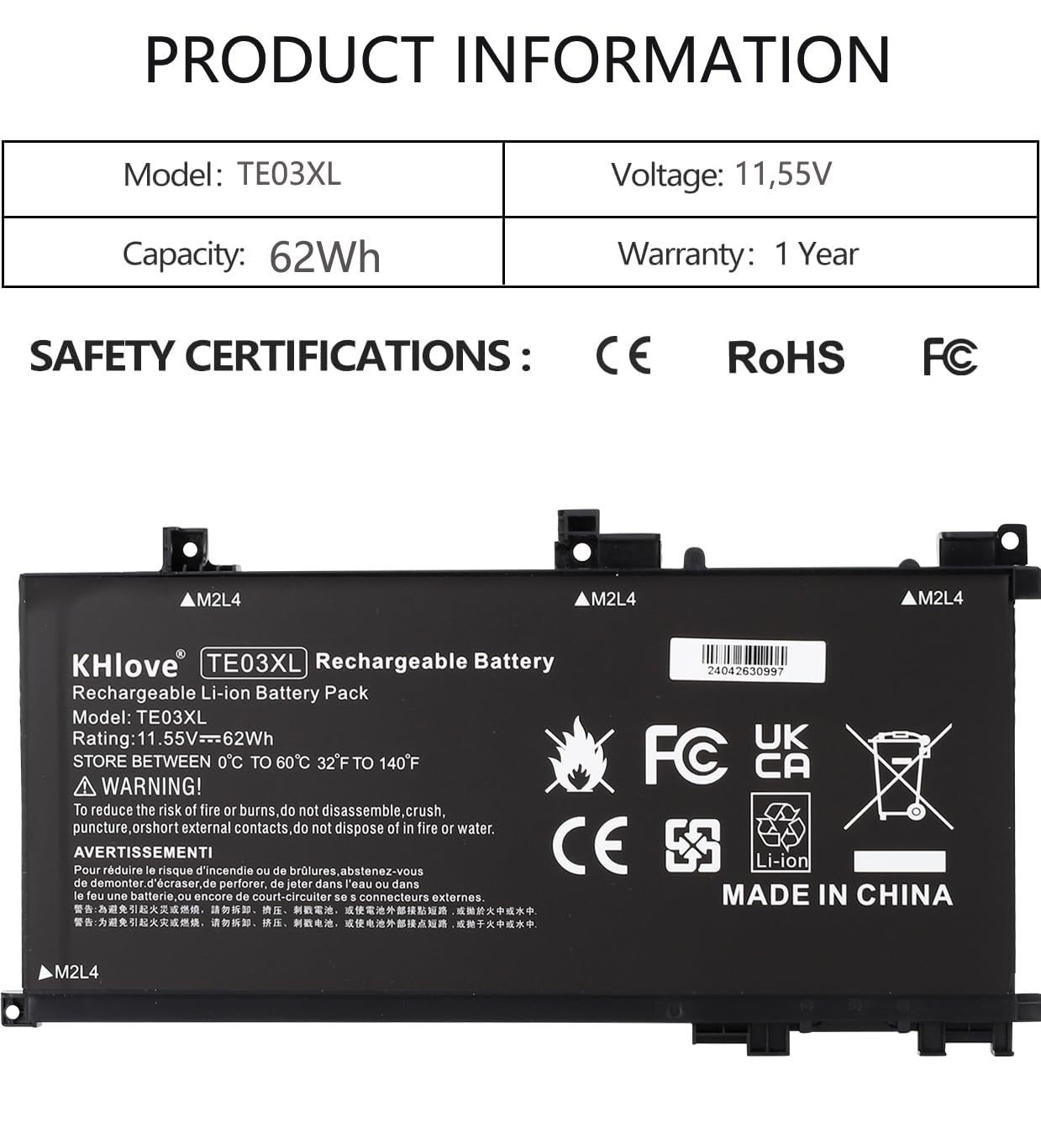 WLTree 62Wh TE03XL Battery for HP Pavilion 15 Omen 15-ax000 15-BC000 15-BC015TX BC400NA BC006NA BC411TX BC406TX BC407TX BC408TX 15-AX033DX AX009NA AX0011TX TX AX000 1NS AX008NS AX038NF TPN-Q173