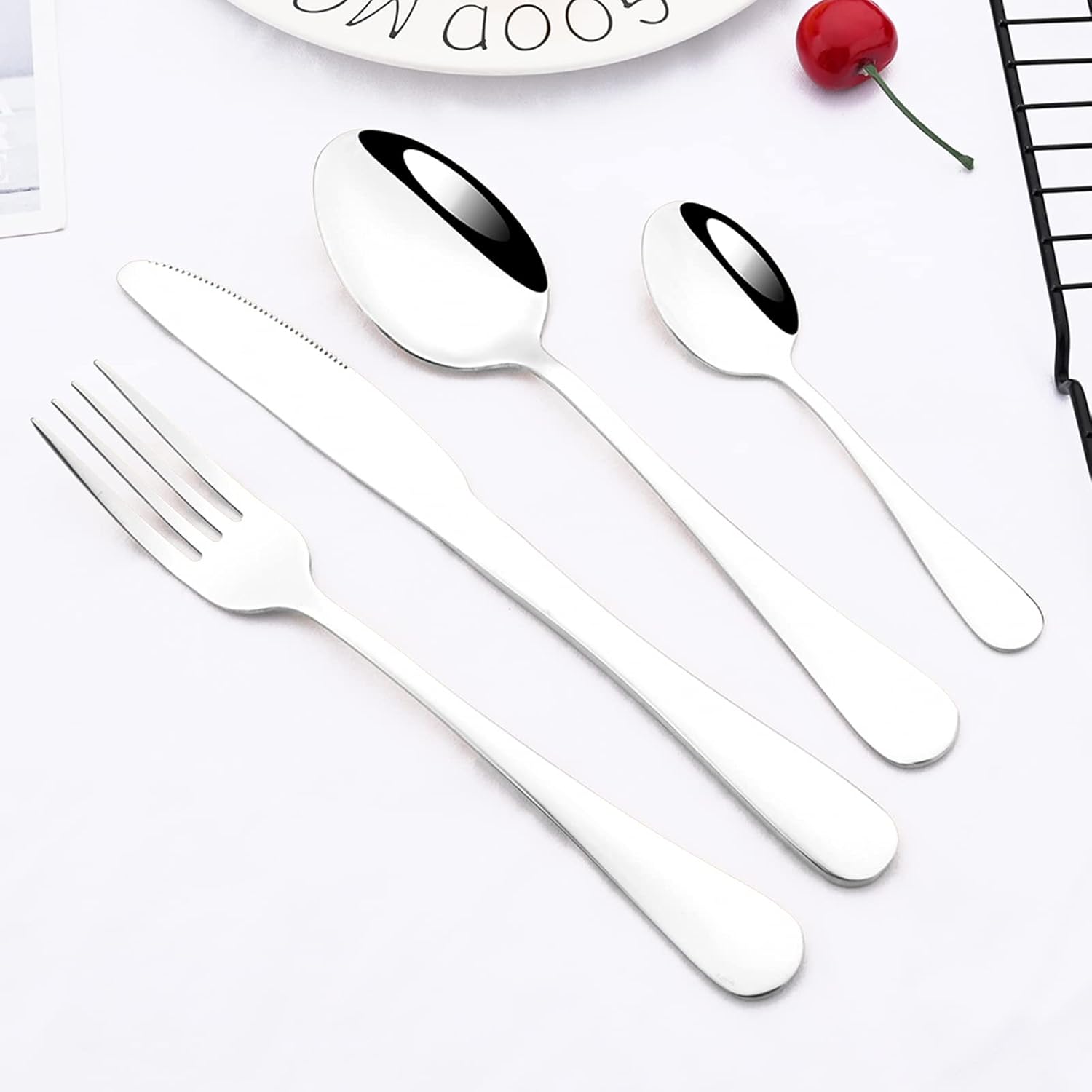 Silverware Set, 30 Pieces Stainless Steel Flatware Cutlery Set with Silver Stand Storage Tableware Gift Box,Include Knife Fork Spoon Set,Mirror, Dishwasher Safe - Silver