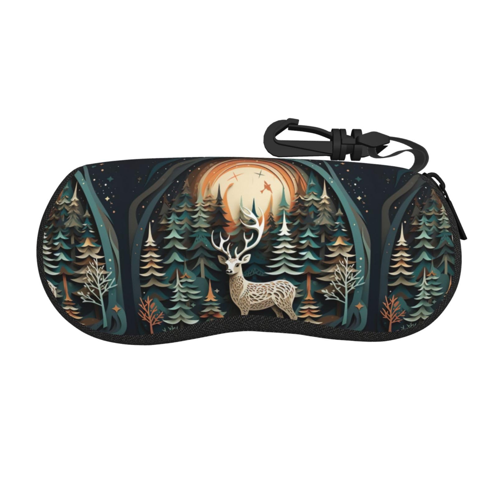 HGFVY Christmas Deer Printing Summer Eyeglasses Case Soft Portable Zipper Sunglasses Pouch With Keychain Clip For Men Women