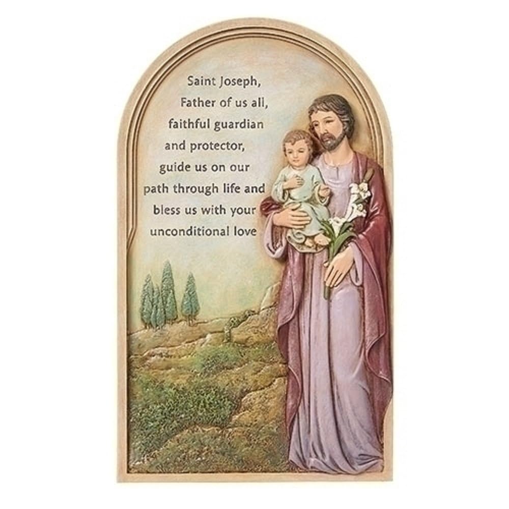 Roman St Joseph Wall Plaque, 9.25-inch Height, Resin, Stone Powder and Paint, Renaissance Collection, Home, Home Décor