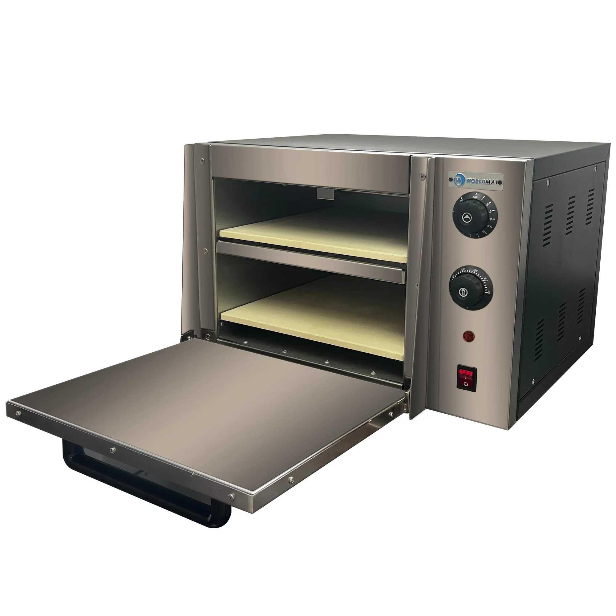 MBH – Horno para Pizzas Profesional WORLDMAI de 2 Pisos para Hostelería. Horno Eléctrico de Piedra Refractaria y Capacidad para 2 Pizzas de 33cm ideal para Bar, Restaurantes y Pizzerías.