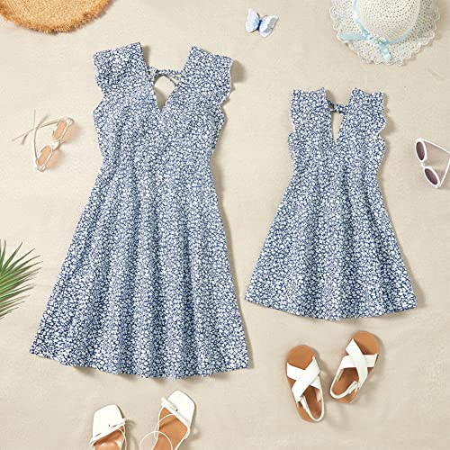 Mommy and Me Dresses Matching Outfits Floral Sleeveless Spaghetti Strap V Neck Sunflower Beach Dress for Mother and Daughter2