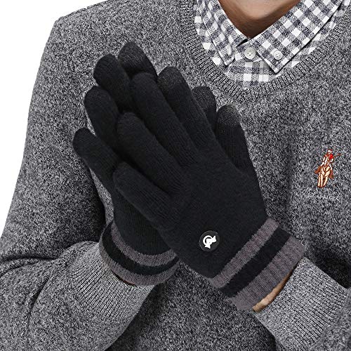 LETHMIK Thick Touchscreen Knit Gloves,Mens&Womens Winter Solid Color Knitted Warm Wool Lined Texting Gloves Black