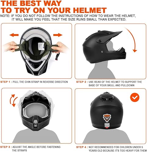 Miniatura 7 de Orthrus certificado DOT Casco para adultos y jóvenes para moto de tierra, ATV, motocross, fuera de carretera, motocicleta (Negro mate, S)