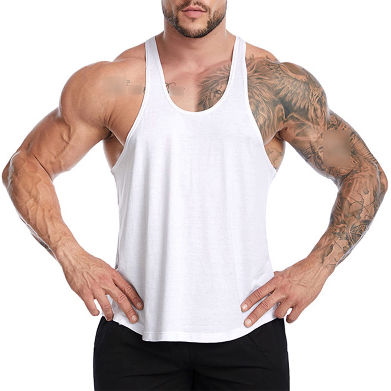 Maiyifu-GJ Men's Y-Back Muscle Tank Tops Sleeveless Bodybuilding Gym Workout Shirt Fitness Training Cool Athletic Vests (White,Medium)