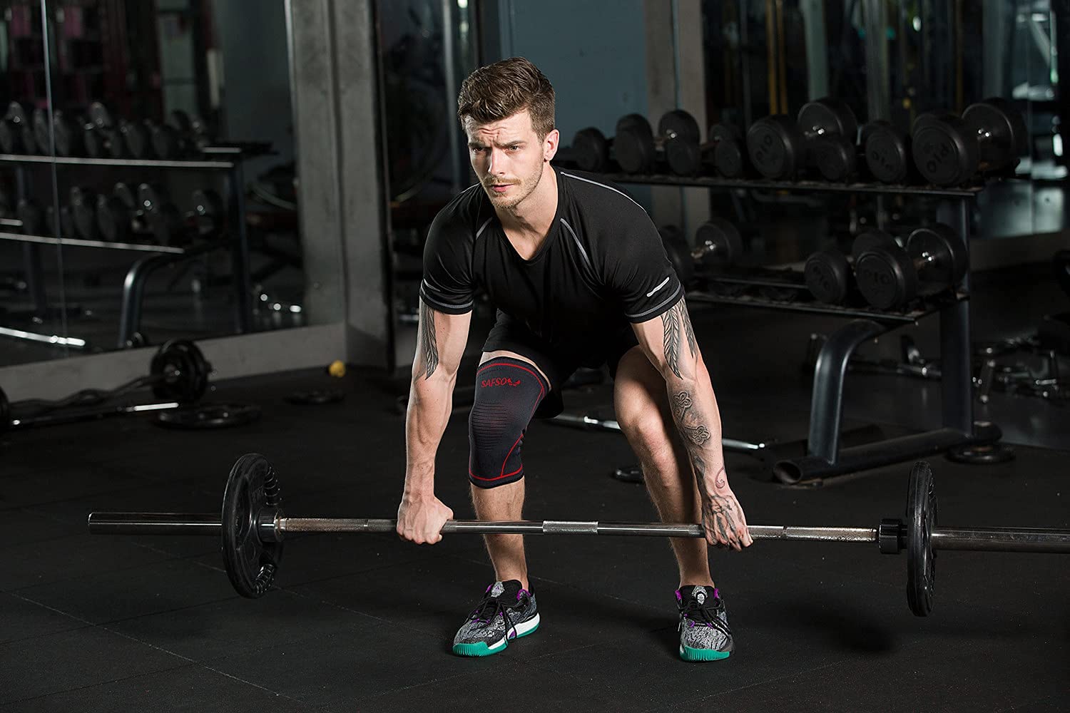 SAFSOU Knee Compression Sleeve,Knee Sleeves for Weightlifting,Knee Braces Runners, Basketball, Weightlifting, Gym, Workout (Large)