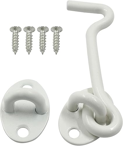Miniatura 2 de 1 gancho blanco de privacidad de 4 pulgadas y pestillo de ojal, cerradura de gancho de acero inoxidable para puerta de granero con tornillos de