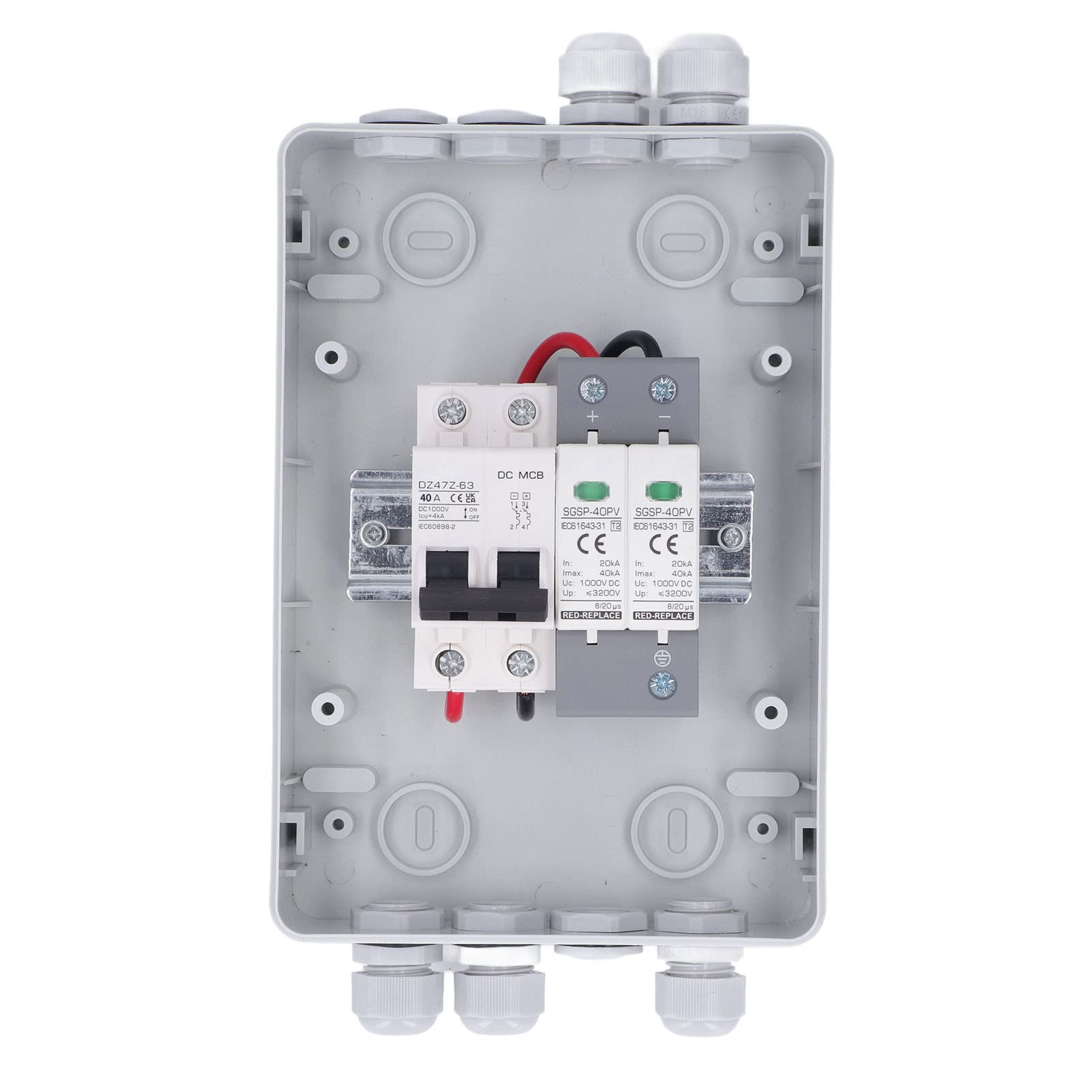 Scatola Combinata Fotovoltaica IP65 40A 1000V con Interruttore Automatico Integrato Protezione Fulmini PA66 per Sistemi Solari On-Grid Off-Grid Cavi 5-10mm 10-4 AWG Impermeabile