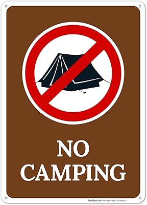 No Camping with Prohibited Symbol Sign, 10x14 Inches, Rust Free .040 Aluminum, Fade Resistant, Made in USA by Sigo Signs