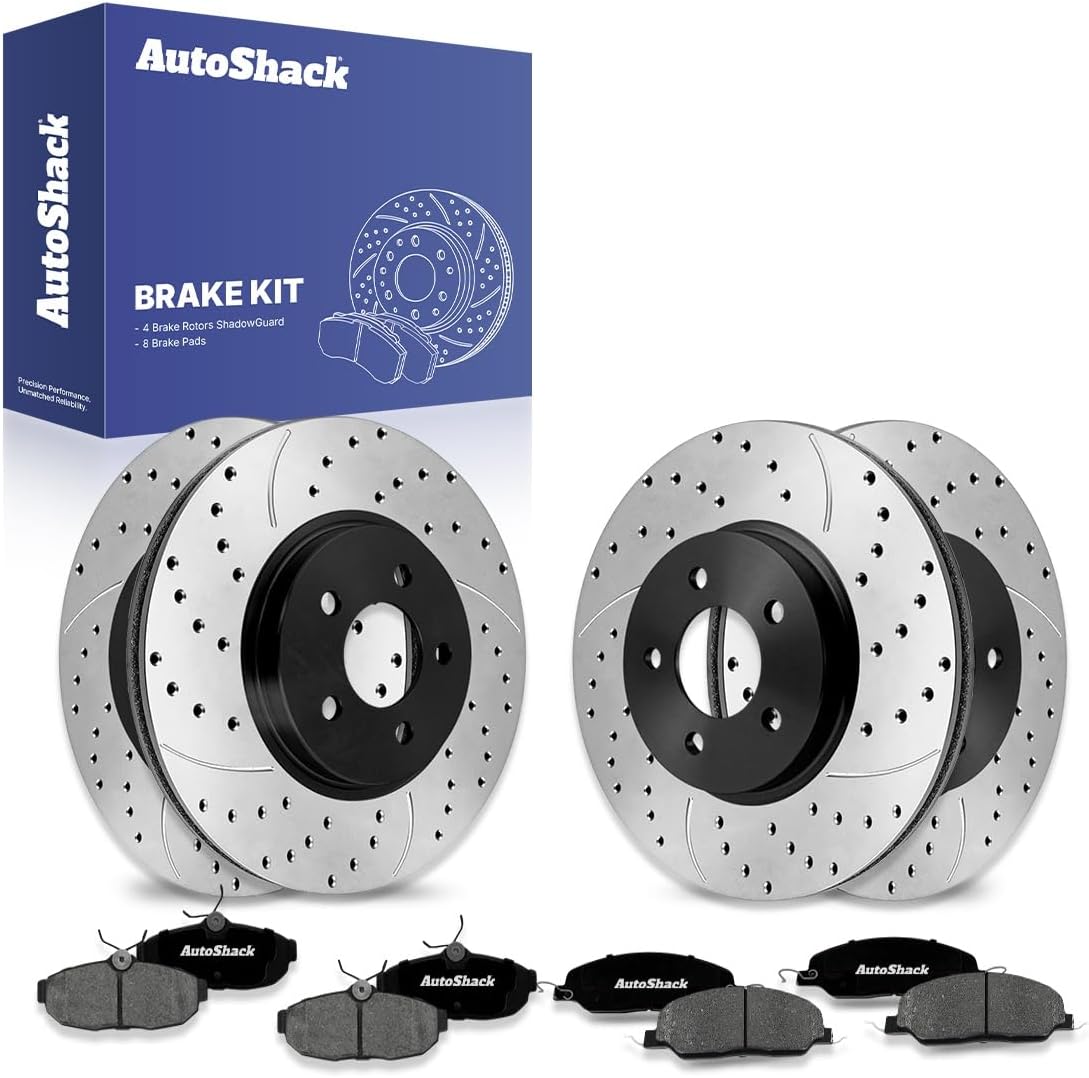 AutoShack Front Vented & Rear Vented Brake Rotors + Premium Ceramic Pads 12-PC Brake Kit Replacement for 2005-2010 Ford Mustang