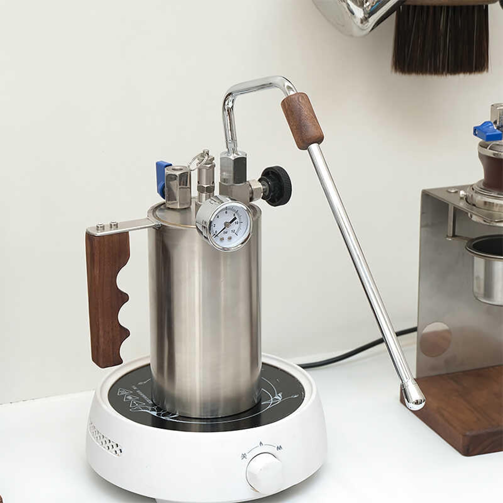 Spieniacz do mleka, ręczny elektryczny ekspres do kawy, maksymalne ciśnienie 4 bary, 100-500 ml, drewniany uchwyt, manometr, na kemping, latte, cappuccino