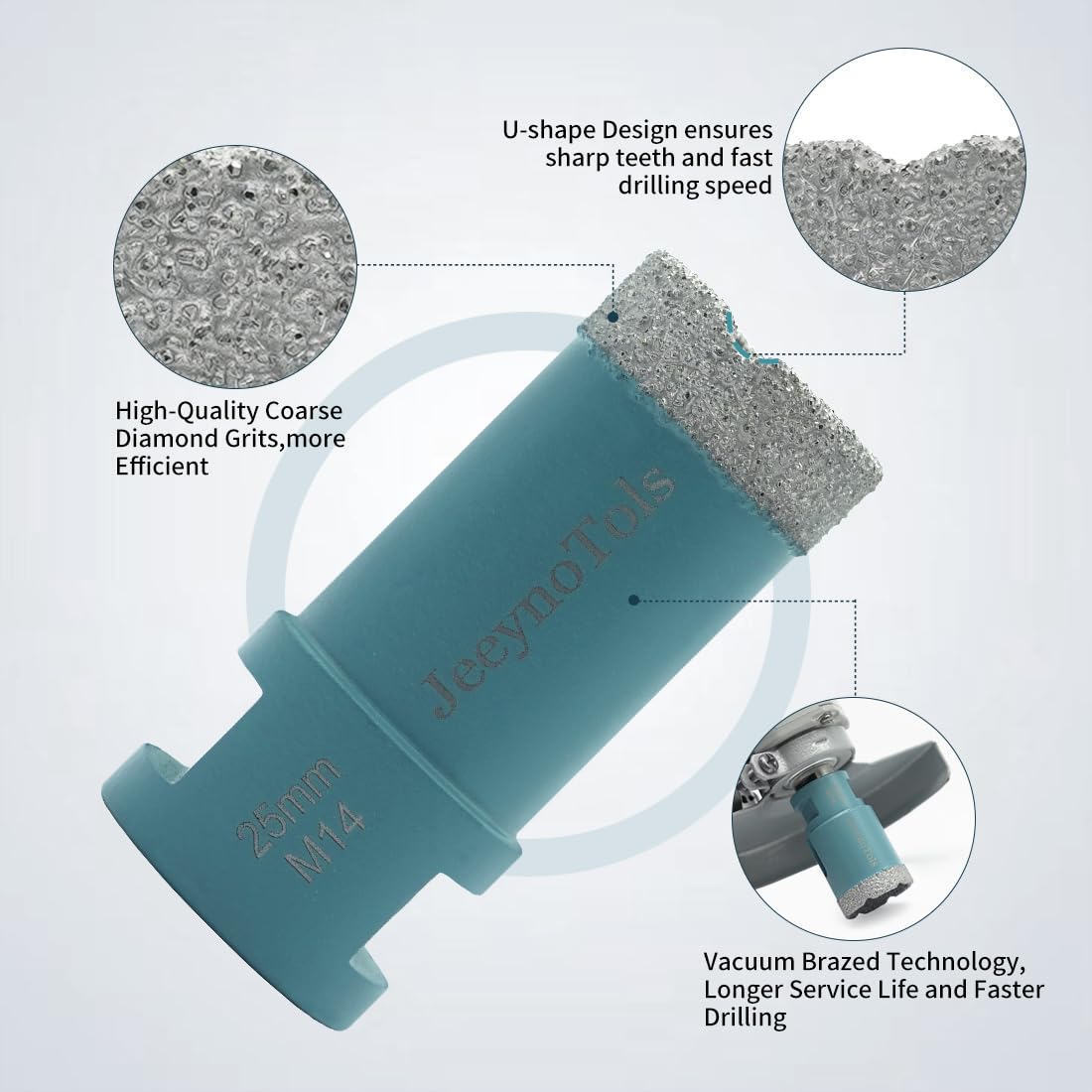 JeeynoTols Dry Diamond Core Drill Bit 25mm - Tile Drill Bit Porcelain Ceramic Tile Granite Marble Hole Saws with M14 thread - Image 3