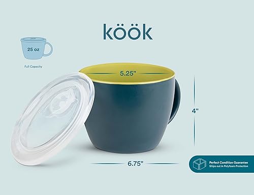 Miniatura 6 de KooK Juego de tazas de cerámica para sopa con tapa y asas, cuencos de 25 onzas aptos para microondas para cereales, avena nocturna, café, uso de