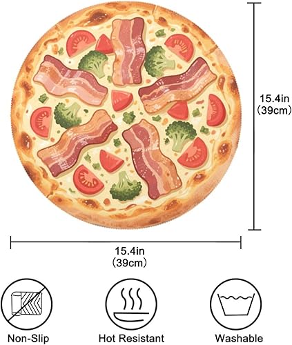 Miniatura 4 de Funny Pizza Print Natural placemats Round Plate placemats Heat Resistant Waterproof manteles para platos 15.4x15.4in Set of 6