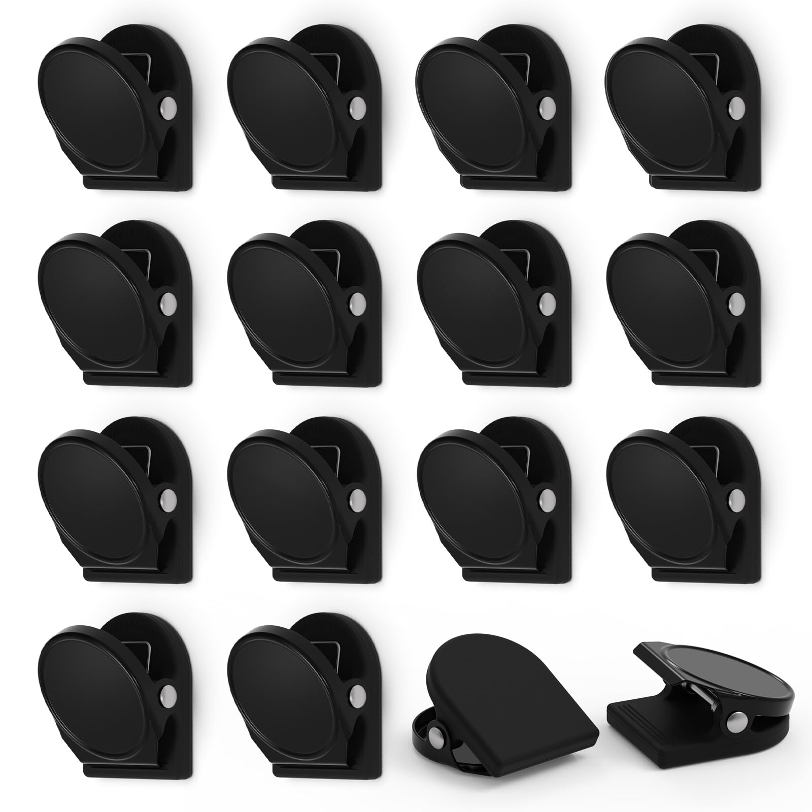 SMART&COOL 16 Pack 1.16 Inches Anti-Scratch Magnetic Clips with Silicone-Coated Base, Fridge Magnets, Office Supplies, Black