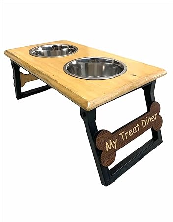 DOGTOWN Wooden Dog Bowls Stand with 2 Stainless Steel Bowl for Water and Food for Dogs. x 2 pet Bowl (Small ( 15 X 10 cm))