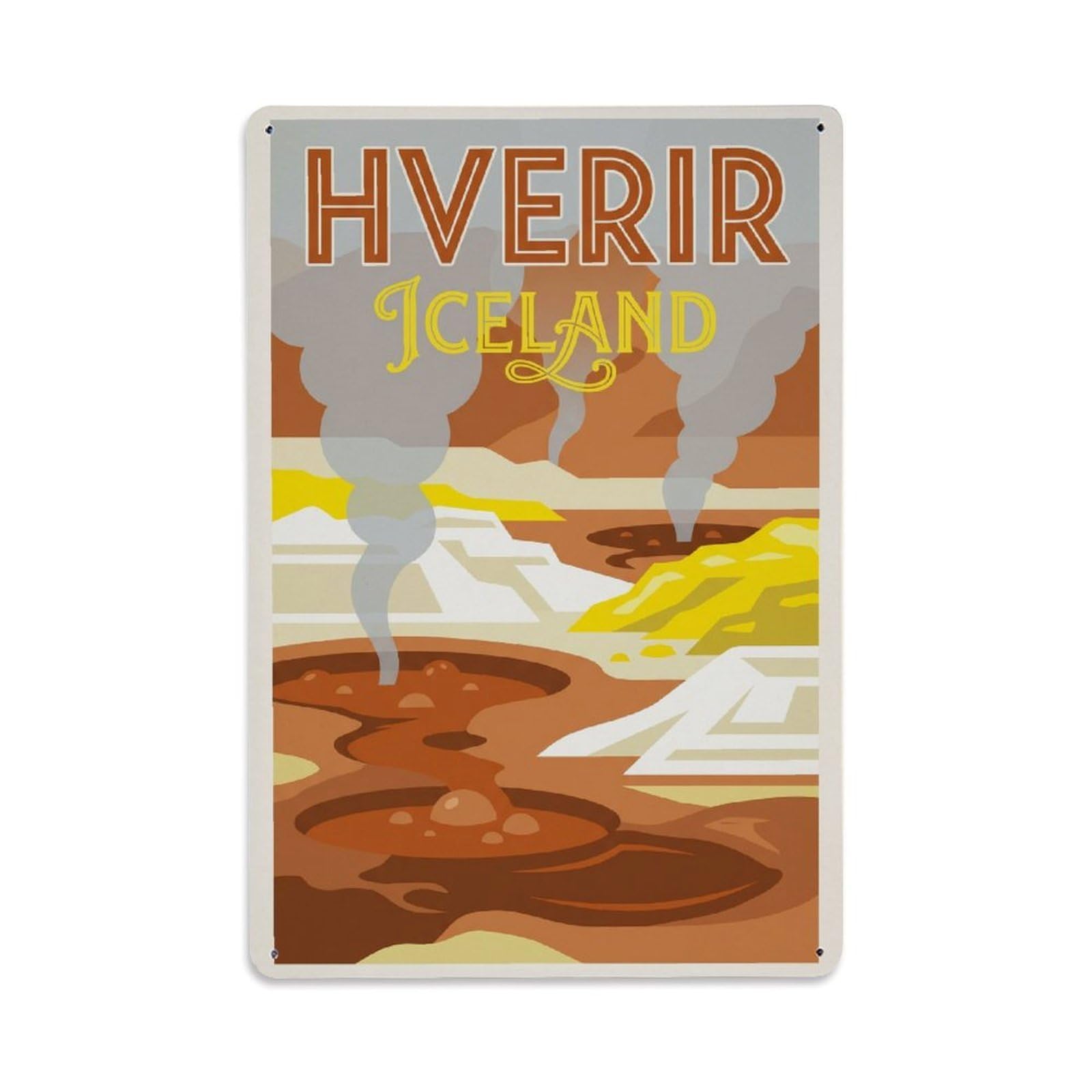 Gead 8X12inch Style Vintage Travel Hverir Iceland Geothermal Metal Tin Sign