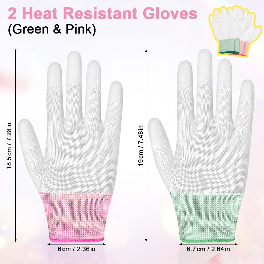 2 Paires Gants Résistants à la Chaleur, Gants de Protection Thermique pour la Coiffure, Gants Thermorésistants avec Doigts en PU, pour Fers à Friser, Lisseurs et Fers à Boucler