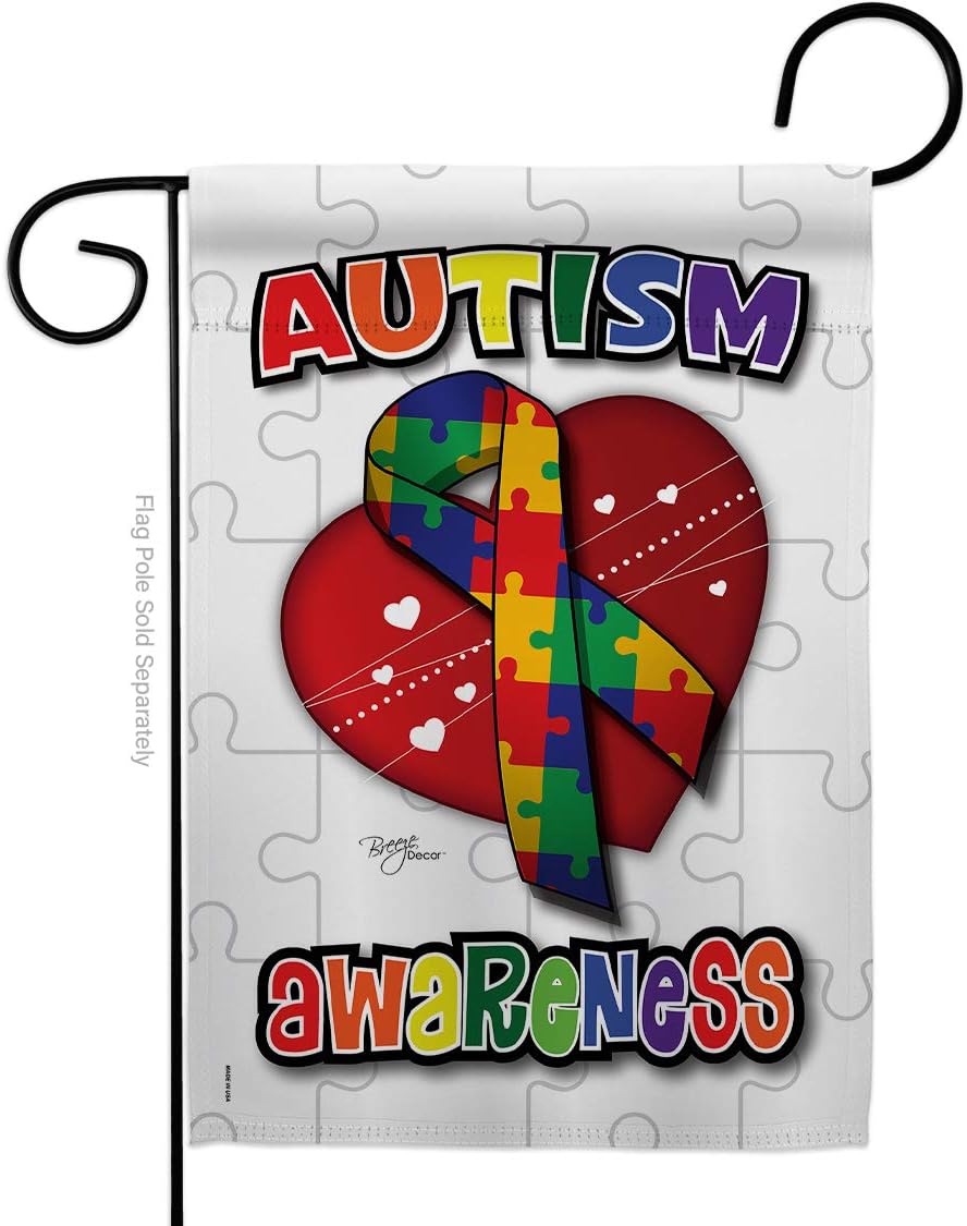 Autism Awareness Garden Flag Set Wall Holder Support Inspirational Survivor Ribbon Prevention Cancer Breast BLM Small Decorative Gift Yard House Banner Double-Sided Made In USA 13 X 18.5