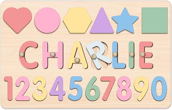 OELTTG Name Puzzle for Kids Personalized, 1st Birthday Girl and Boy,Custom Baby Easter Gifts with Engraved Text on Back, Montessori Learning Toys for Boy & Girl Pink Gradient